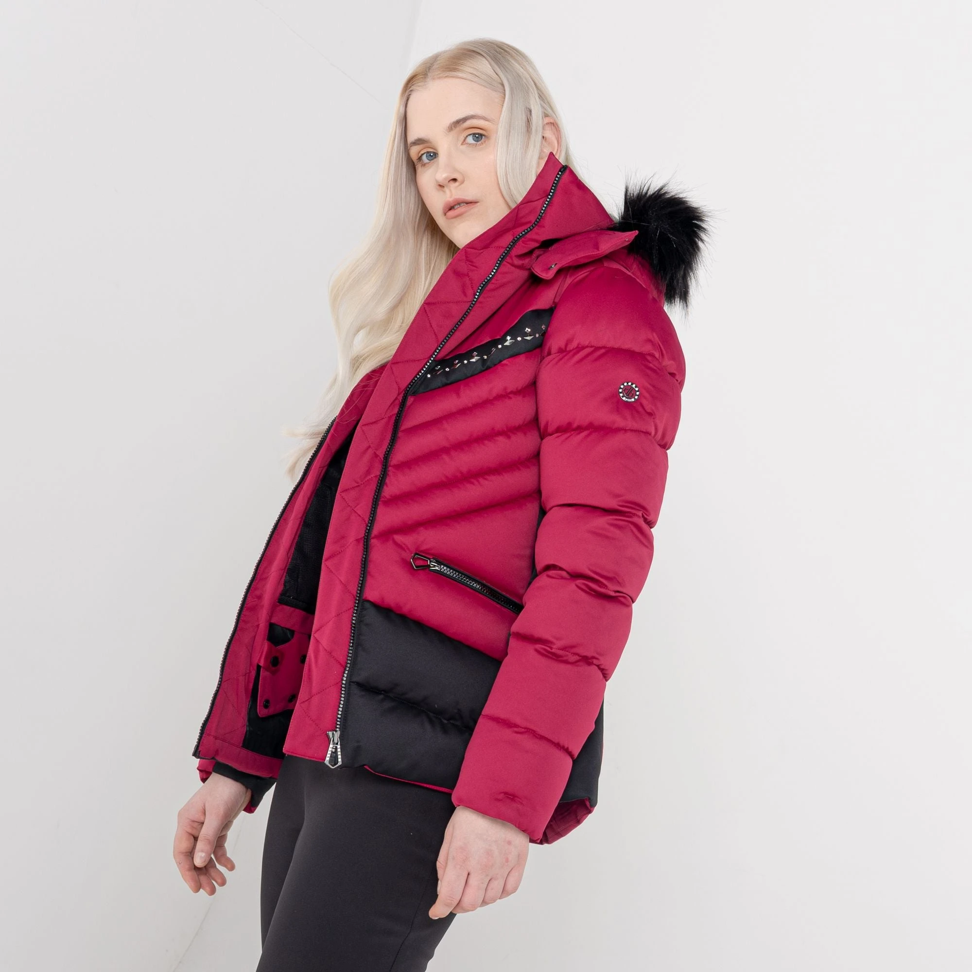 Dare2B Dare 2b Women's Bejewel II Waterproof Ski Jacket Beetroot/ Black - Image 3