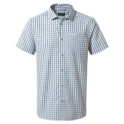 Craghoppers Men's Dawson Short Sleeved Shirt Poseidon Blue Check RRP £50