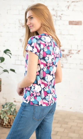 Lighthouse Women's Causeway Tee Navy Abstract Floral - Image 3